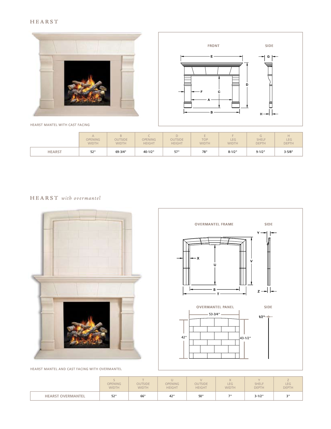 Hearth and Home Technologies Cast Mantels H E A R S T w ith ove r mantel, Frontside, Mantel & Stone, Hearst, Side 