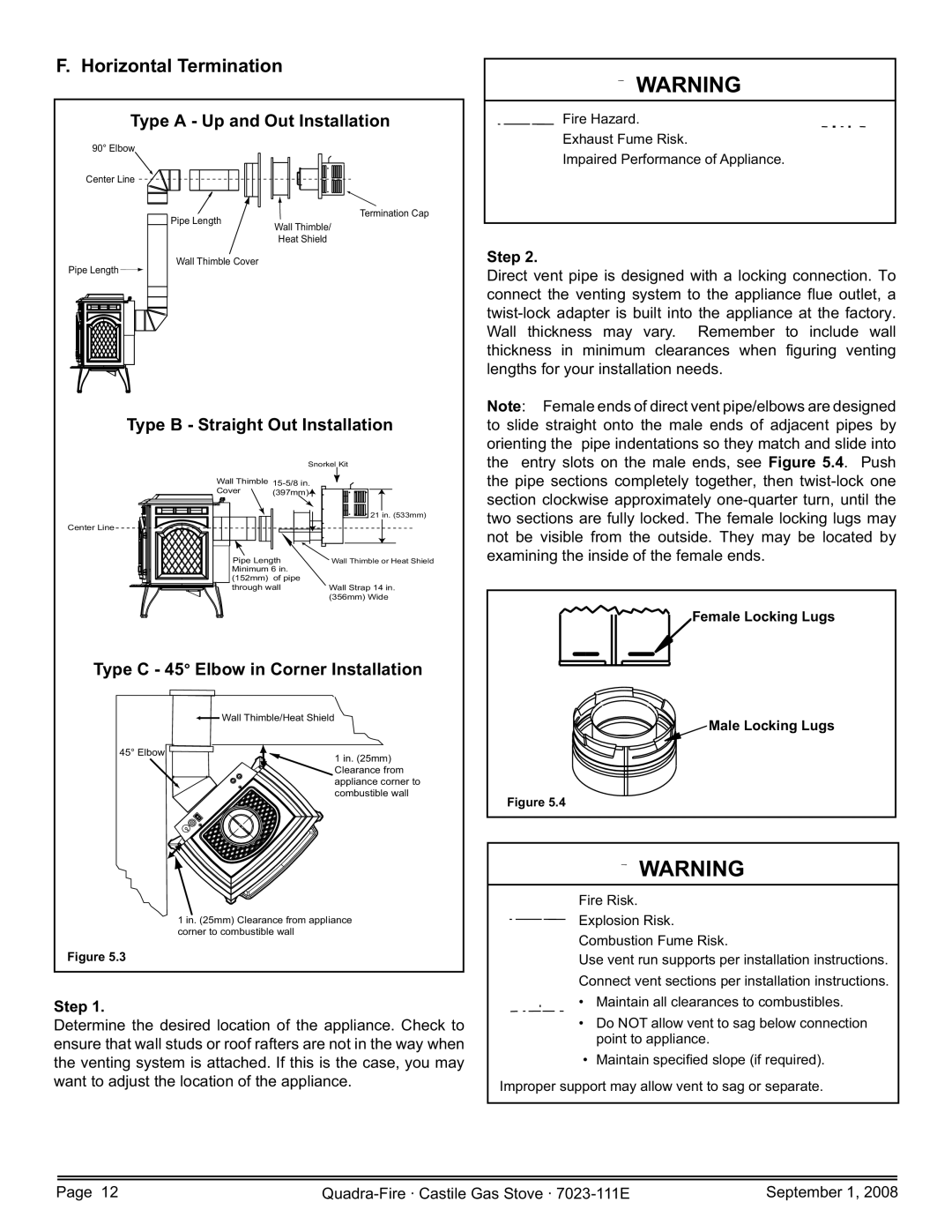 Hearth and Home Technologies CASTILE-GAS-PMH, CASTILE-GAS-MBK Horizontal Termination, Type a Up and Out Installation, Step 