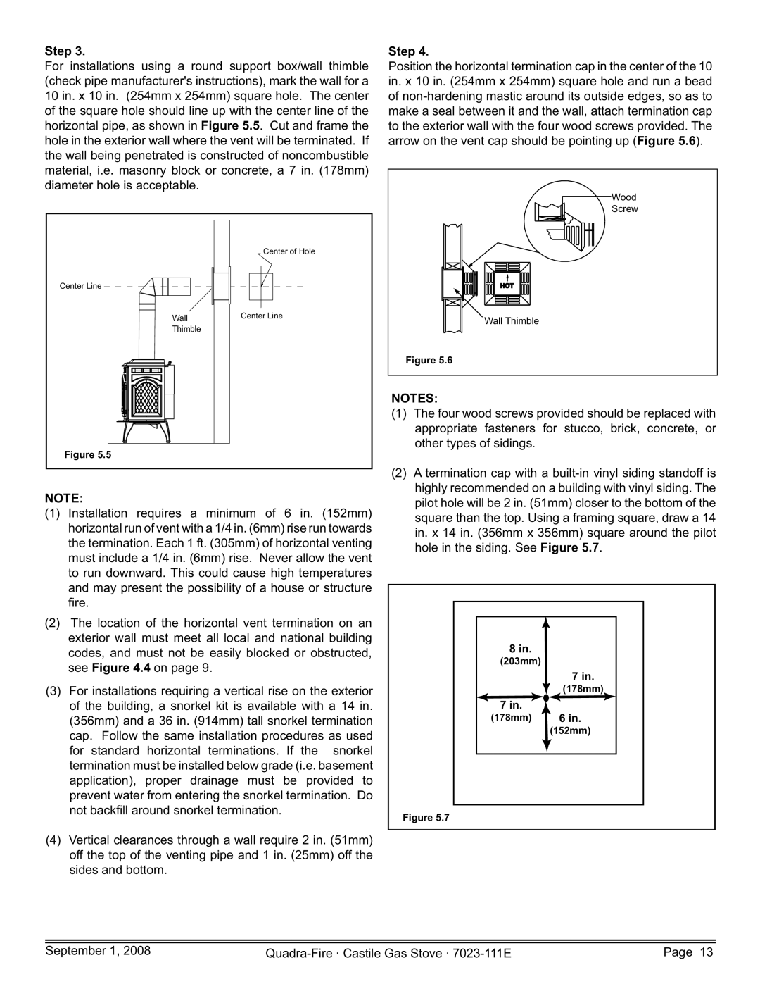 Hearth and Home Technologies CASTILE-GAS-MBK, CASTILE-GAS-PMH, CASTILE-GAS-CSB, CASTILE-GAS-CWL owner manual 203mm 