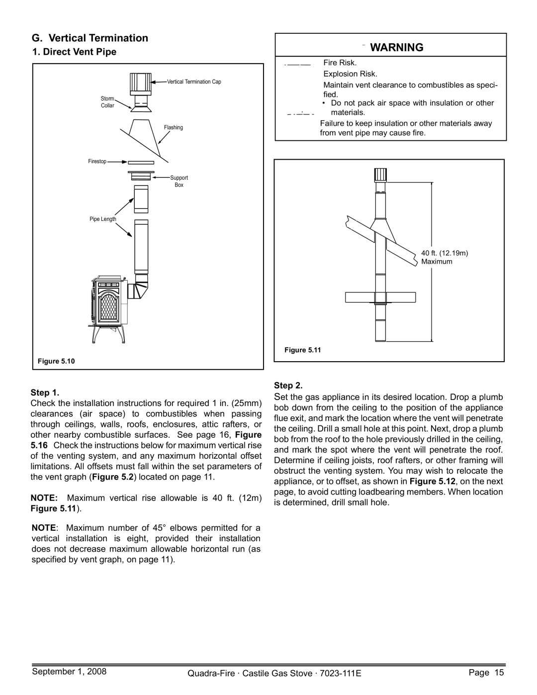 Hearth and Home Technologies CASTILE-GAS-CWL, CASTILE-GAS-PMH, CASTILE-GAS-MBK Vertical Termination, Direct Vent Pipe 