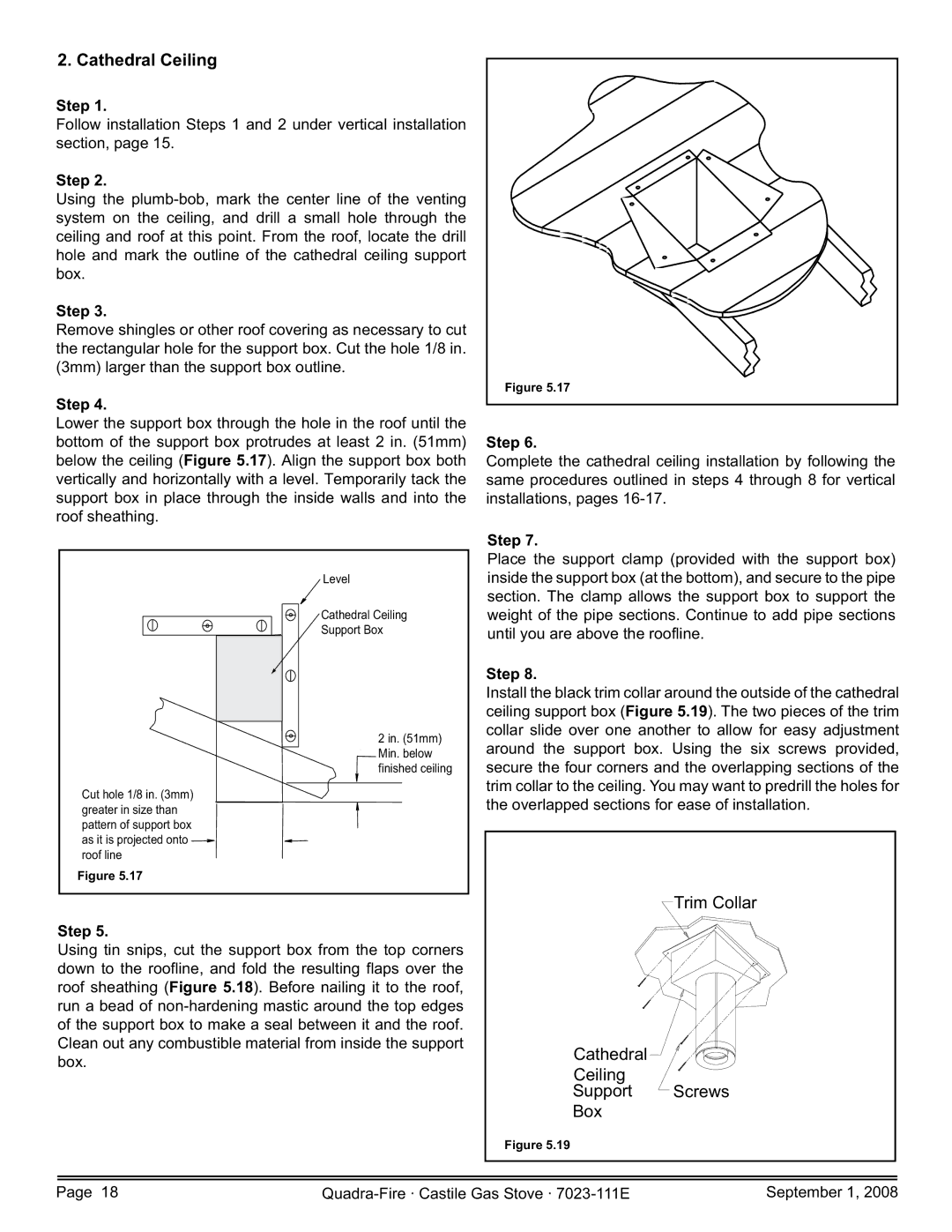 Hearth and Home Technologies CASTILE-GAS-CSB, CASTILE-GAS-PMH, CASTILE-GAS-MBK, CASTILE-GAS-CWL owner manual Cathedral Ceiling 