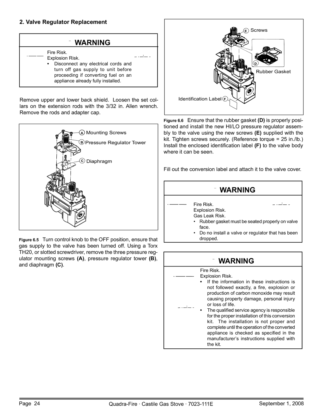 Hearth and Home Technologies CASTILE-GAS-PMH, CASTILE-GAS-MBK, CASTILE-GAS-CSB, CASTILE-GAS-CWL Valve Regulator Replacement 