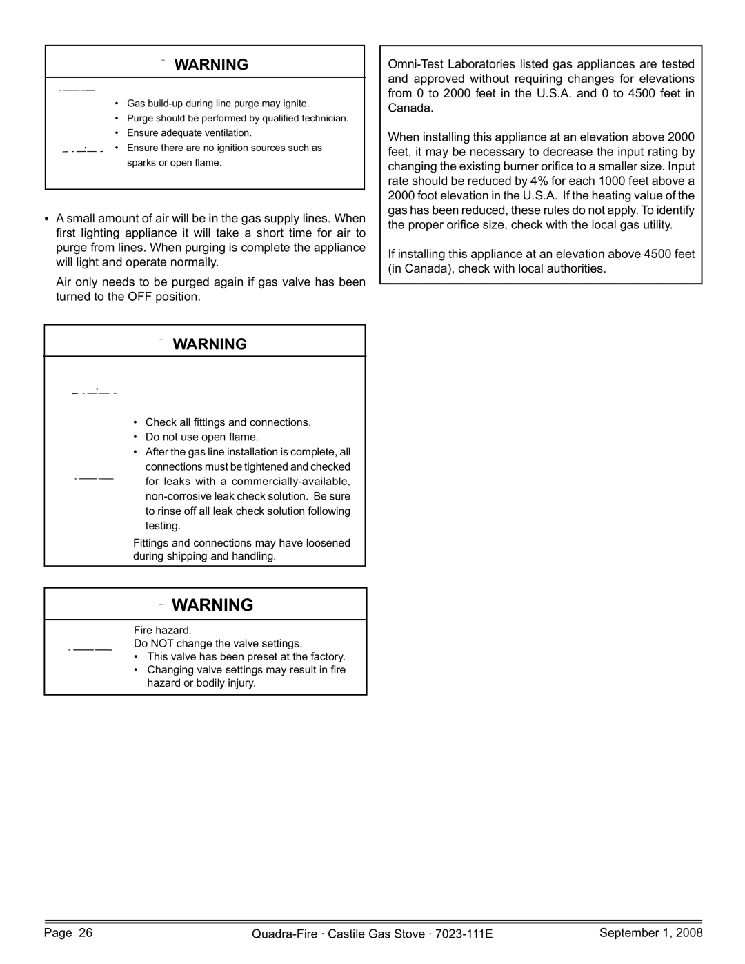 Hearth and Home Technologies CASTILE-GAS-CSB, CASTILE-GAS-PMH, CASTILE-GAS-MBK, CASTILE-GAS-CWL Check for GAS Leaks 