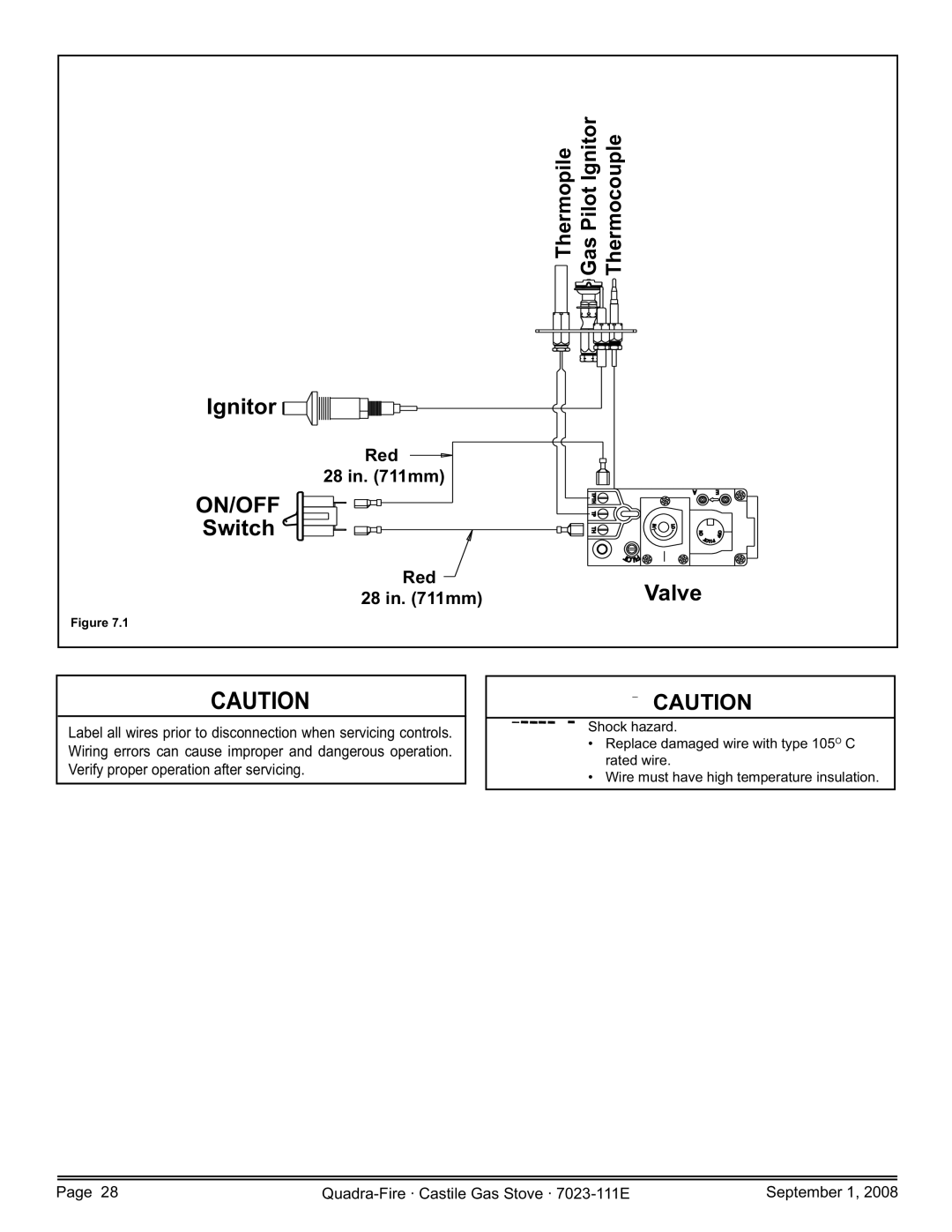 Hearth and Home Technologies CASTILE-GAS-PMH, CASTILE-GAS-MBK, CASTILE-GAS-CSB Ignitor, Switch, Valve, Red 28 in mm 