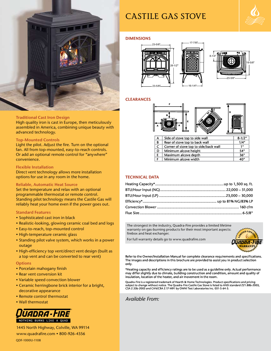 Hearth and Home Technologies Castile Gas Stove Available From, Traditional Cast Iron Design, Top-Mounted Controls, Options 