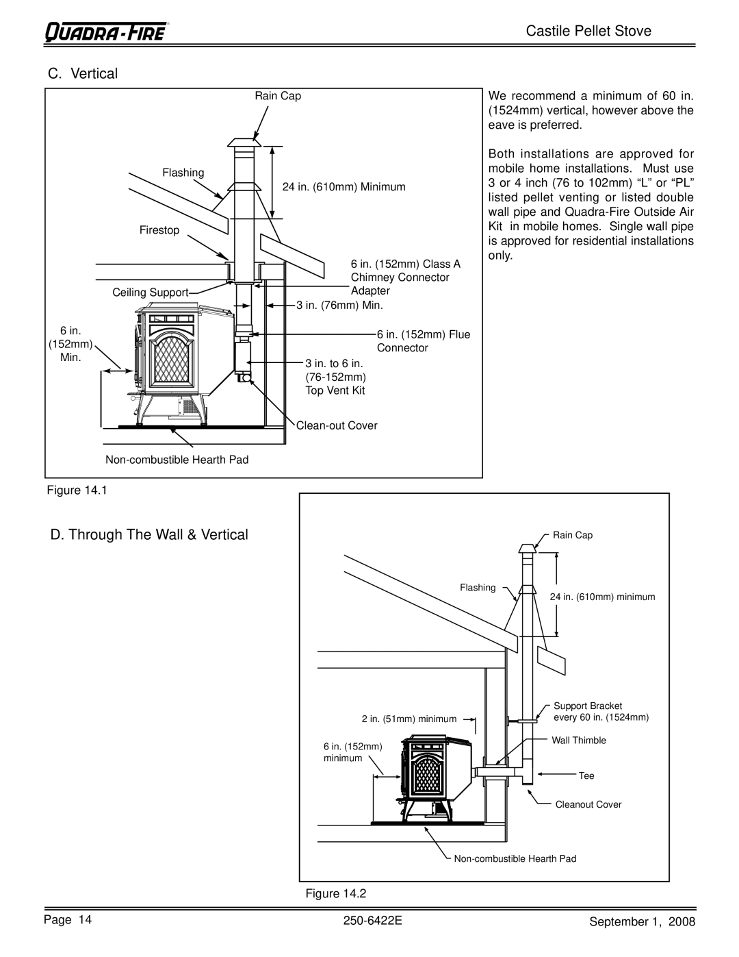 Hearth and Home Technologies CASTILE-CWL, CASTILE-MBK1 Castile Pellet Stove Vertical, Through The Wall & Vertical 