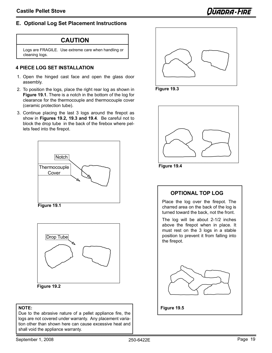 Hearth and Home Technologies CASTILE-CSB, CASTILE-MBK1, CASTILE-PMH1, CASTILE-CWL owner manual Optional TOP LOG 