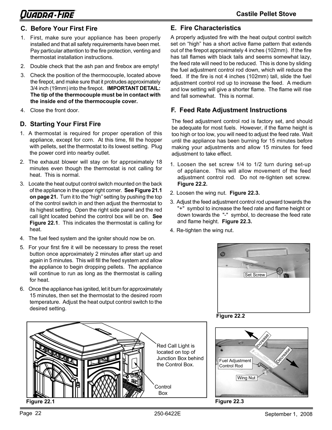 Hearth and Home Technologies CASTILE-CWL, CASTILE-MBK1 Castile Pellet Stove Before Your First Fire, Fire Characteristics 