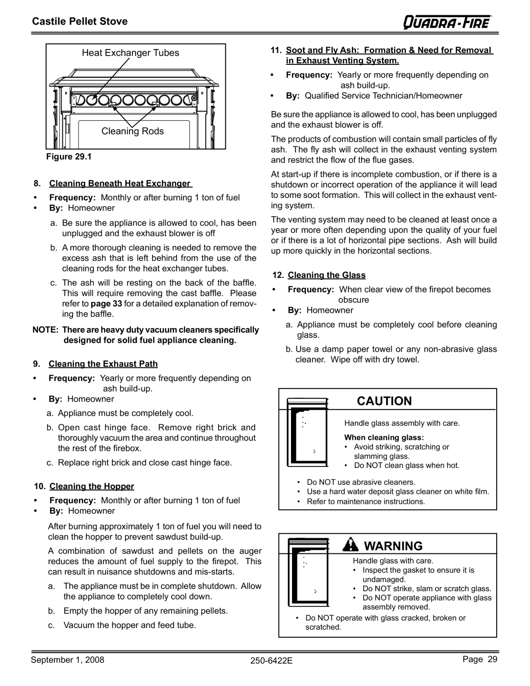 Hearth and Home Technologies CASTILE-PMH1 Cleaning Beneath Heat Exchanger, Cleaning the Exhaust Path, Cleaning the Hopper 