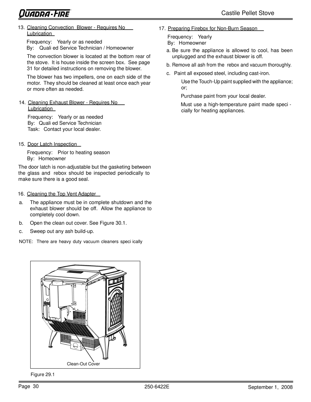 Hearth and Home Technologies CASTILE-CWL Cleaning Convection Blower Requires No Lubrication, Door Latch Inspection 