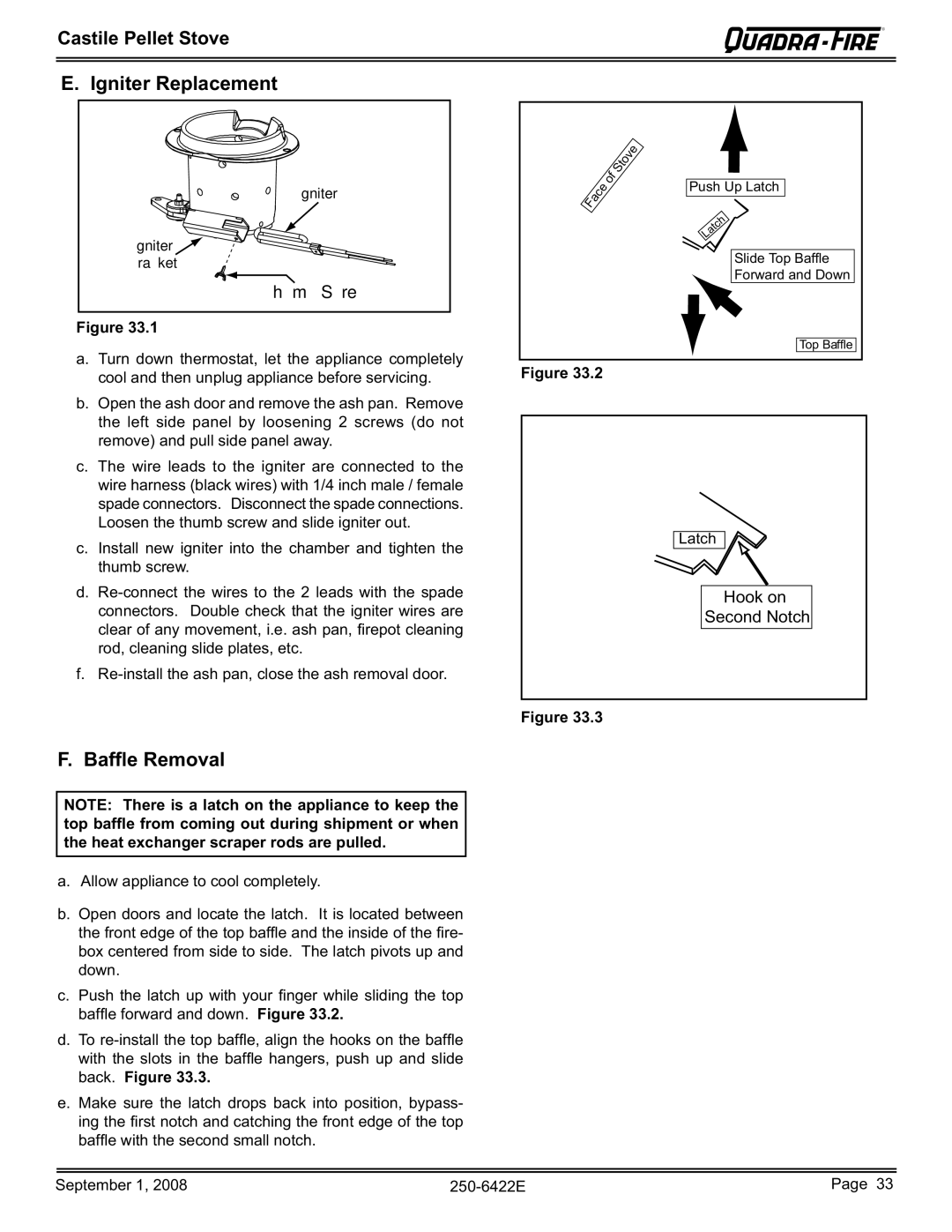 Hearth and Home Technologies CASTILE-PMH1, CASTILE-MBK1, CASTILE-CWL, CASTILE-CSB owner manual Igniter Replacement 