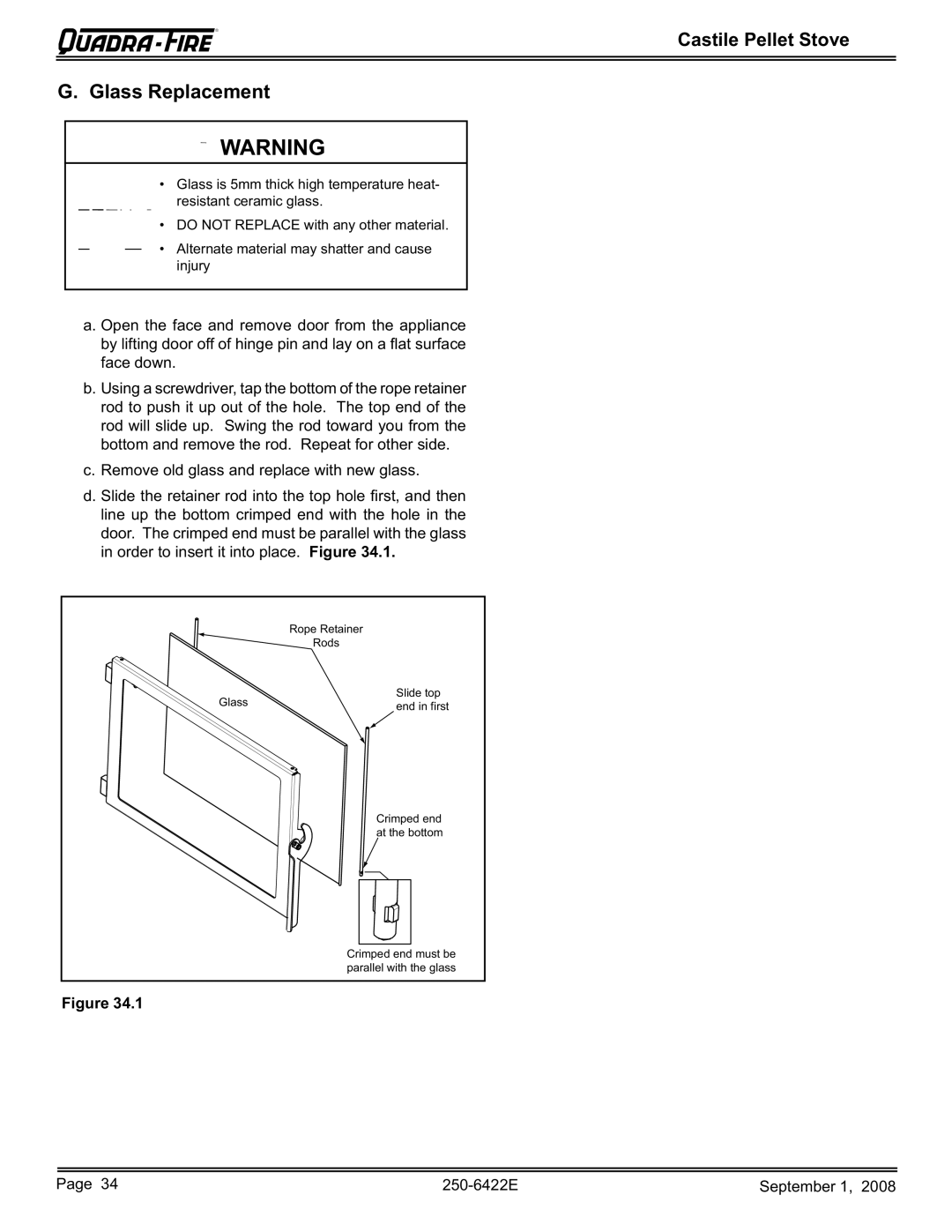 Hearth and Home Technologies CASTILE-CWL, CASTILE-MBK1, CASTILE-PMH1, CASTILE-CSB owner manual Glass Replacement 