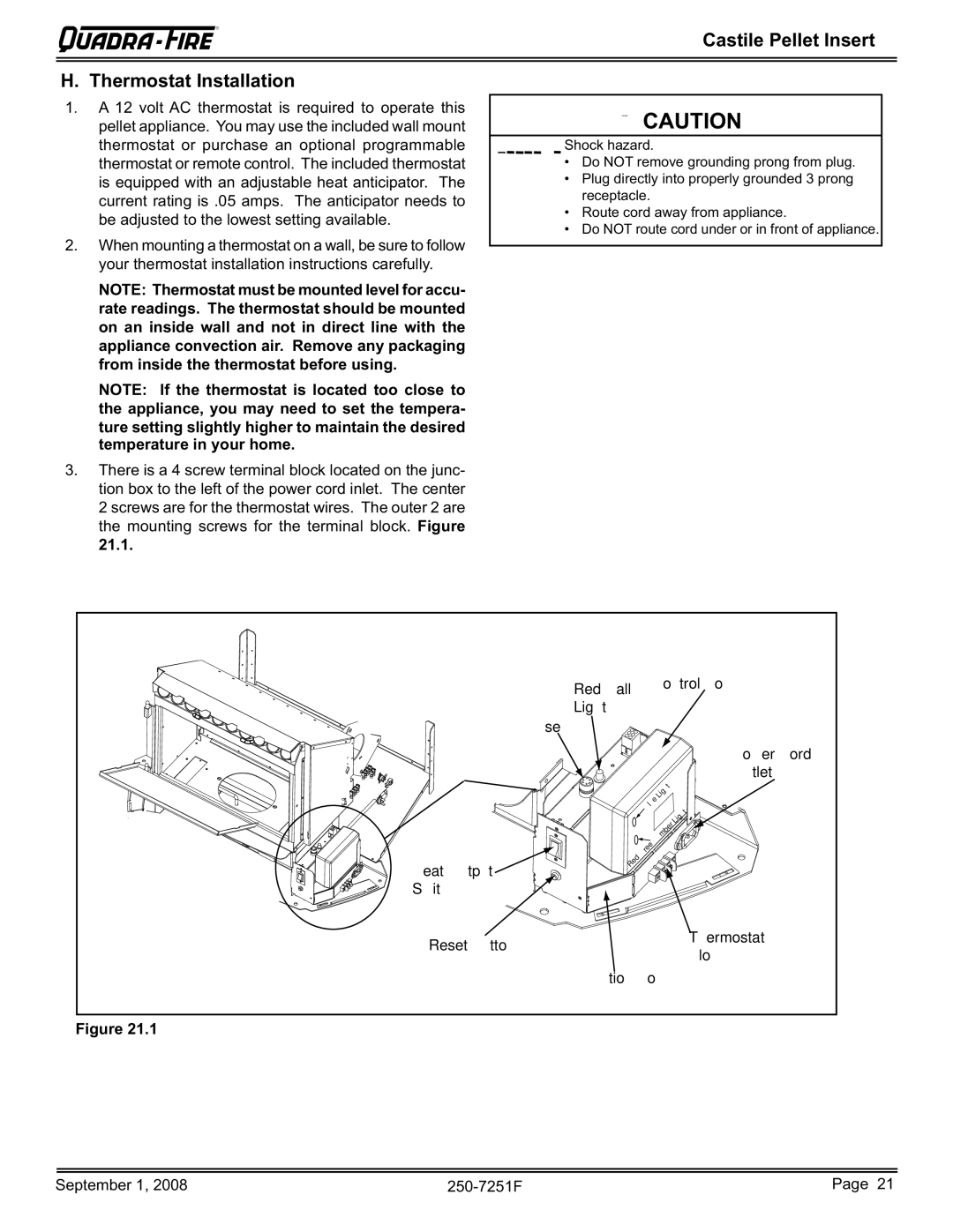 Hearth and Home Technologies CASTINS-CWL, CASTINS-CSB, 810-02901 (MBK) Castile Pellet Insert Thermostat Installation 