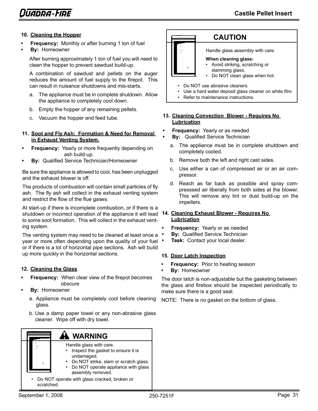 Hearth and Home Technologies 810-03201 (PMH) Cleaning the Hopper, Cleaning Convection Blower Requires No Lubrication 