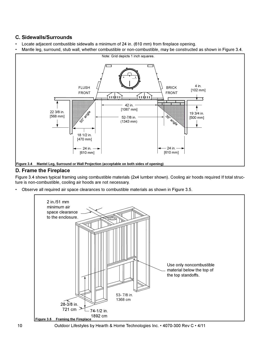 Hearth and Home Technologies CASTLEWOOD 42 owner manual Sidewalls/Surrounds, Frame the Fireplace 