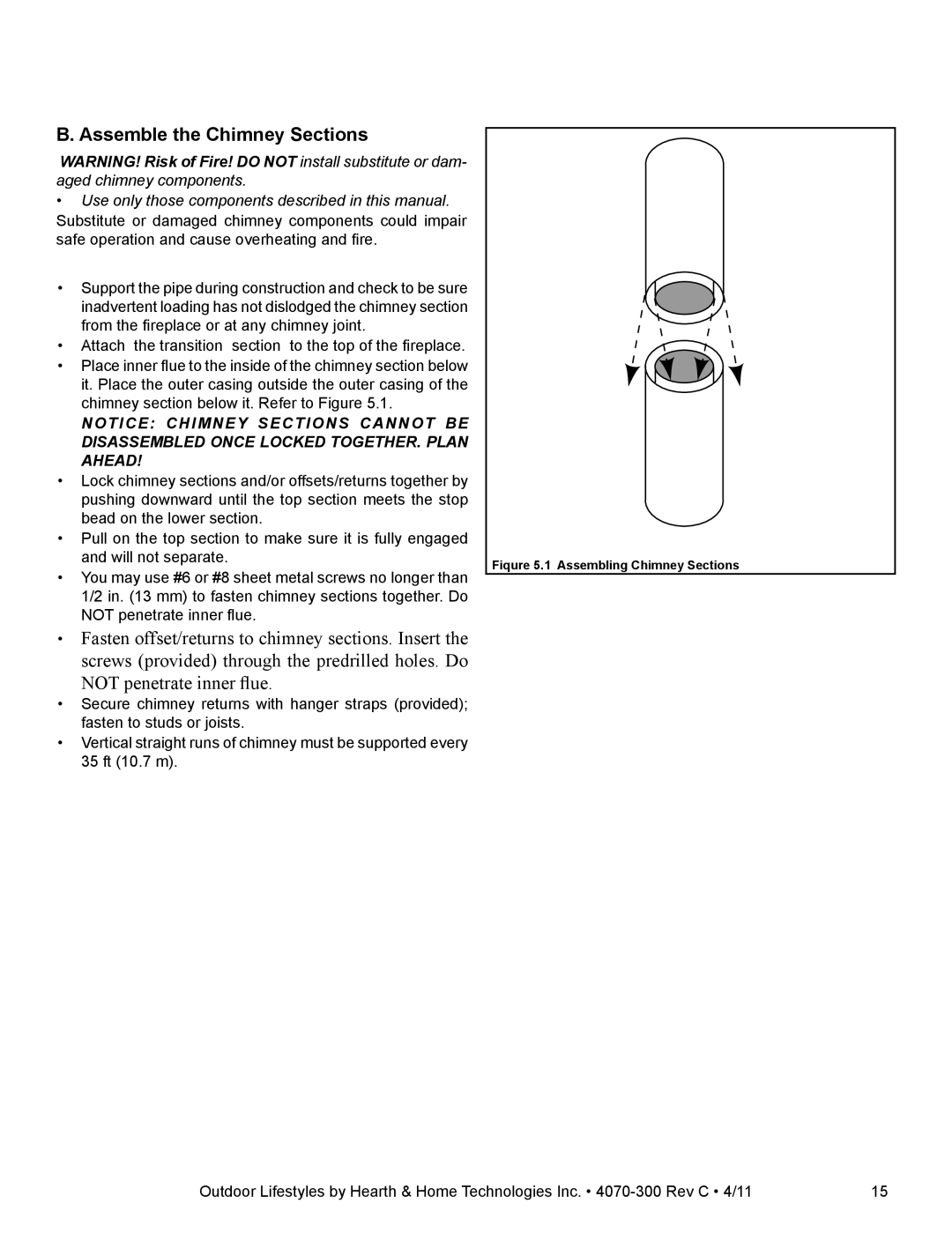 Hearth and Home Technologies CASTLEWOOD 42 owner manual Assemble the Chimney Sections 