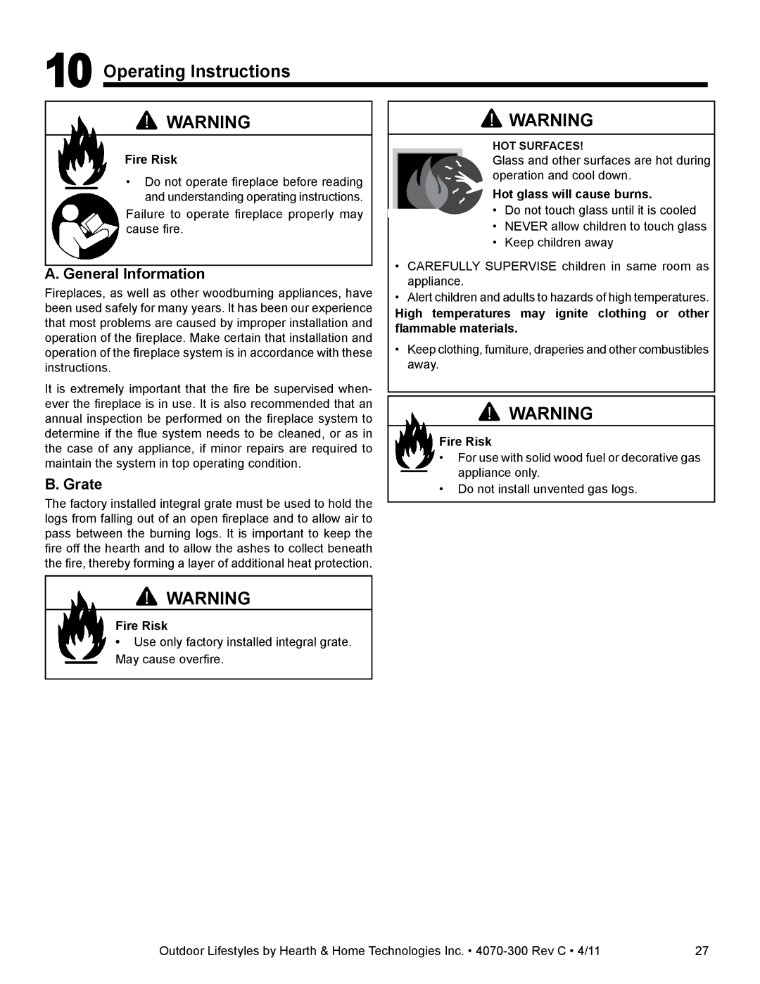 Hearth and Home Technologies CASTLEWOOD 42 owner manual Operating Instructions, General Information 