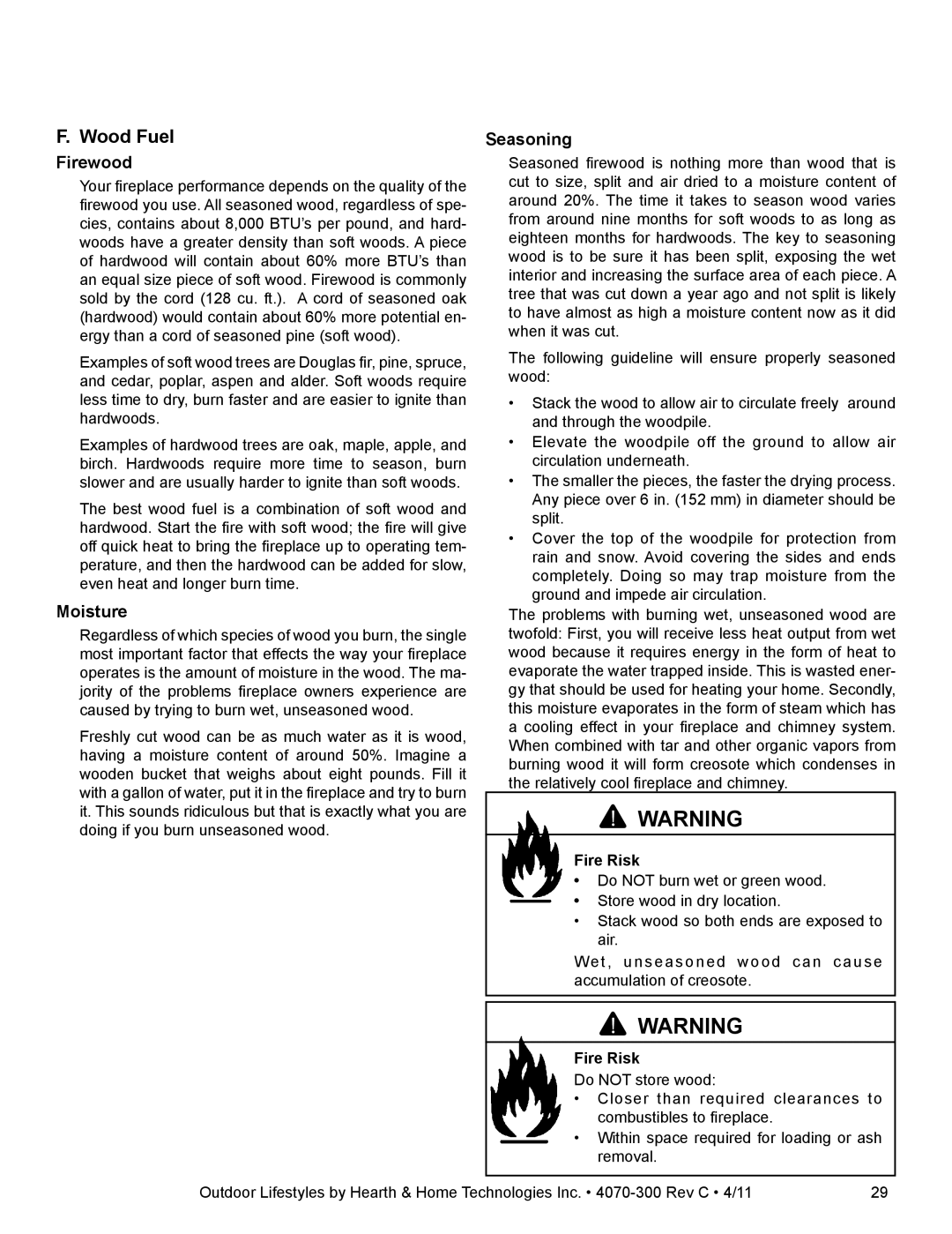 Hearth and Home Technologies CASTLEWOOD 42 owner manual Wood Fuel, Firewood 