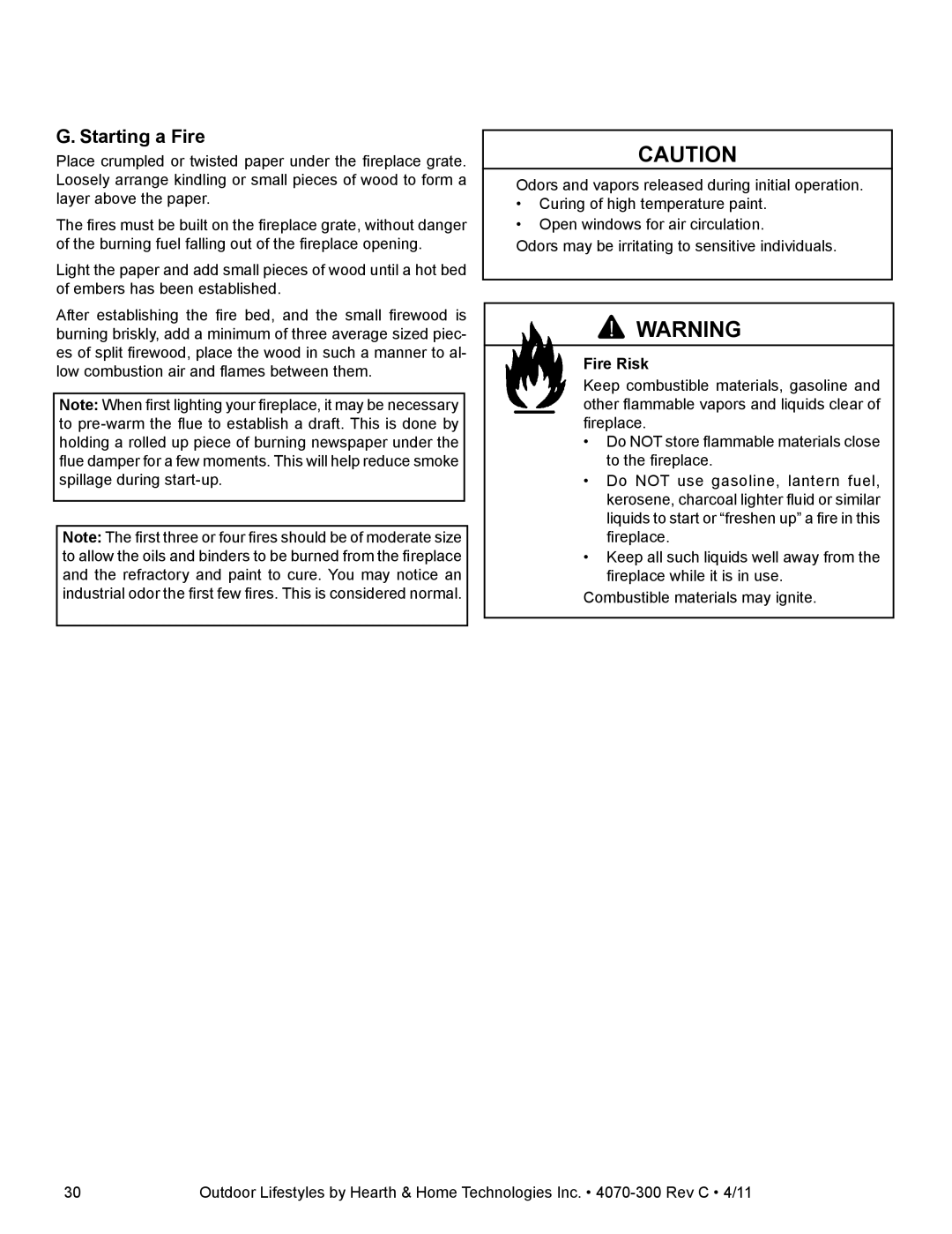 Hearth and Home Technologies CASTLEWOOD 42 owner manual Starting a Fire 