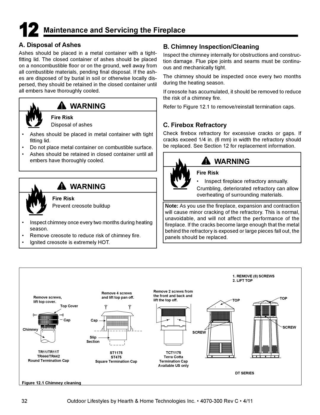 Hearth and Home Technologies CASTLEWOOD 42 owner manual Maintenance and Servicing the Fireplace 