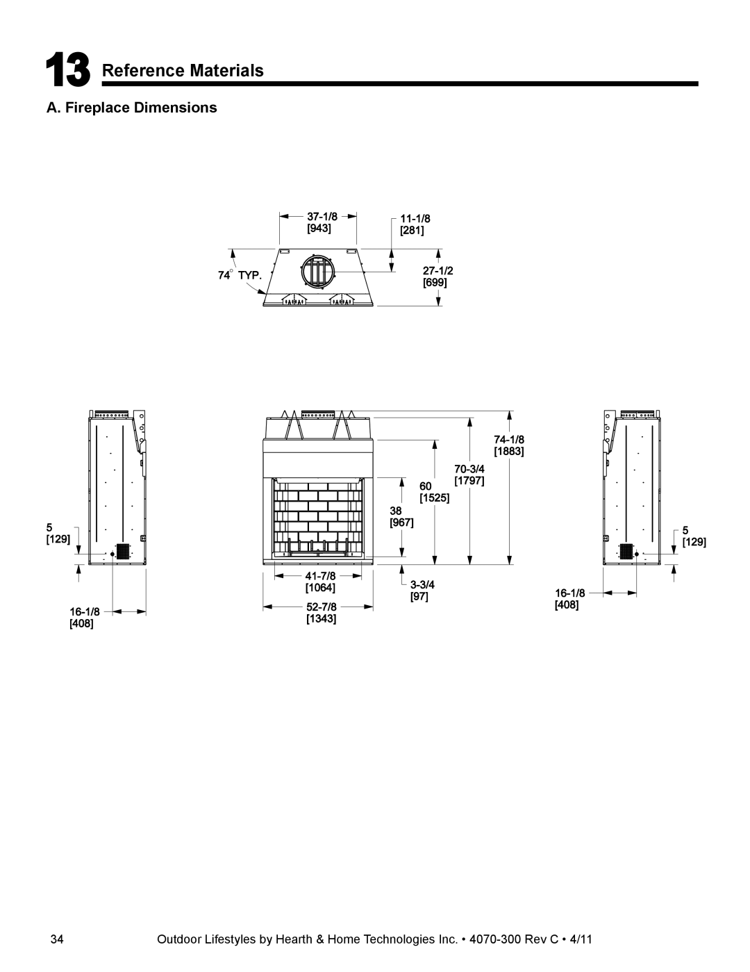 Hearth and Home Technologies CASTLEWOOD 42 owner manual Reference Materials, Fireplace Dimensions 