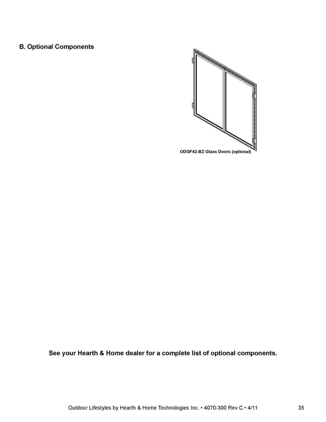 Hearth and Home Technologies CASTLEWOOD 42 owner manual Optional Components 