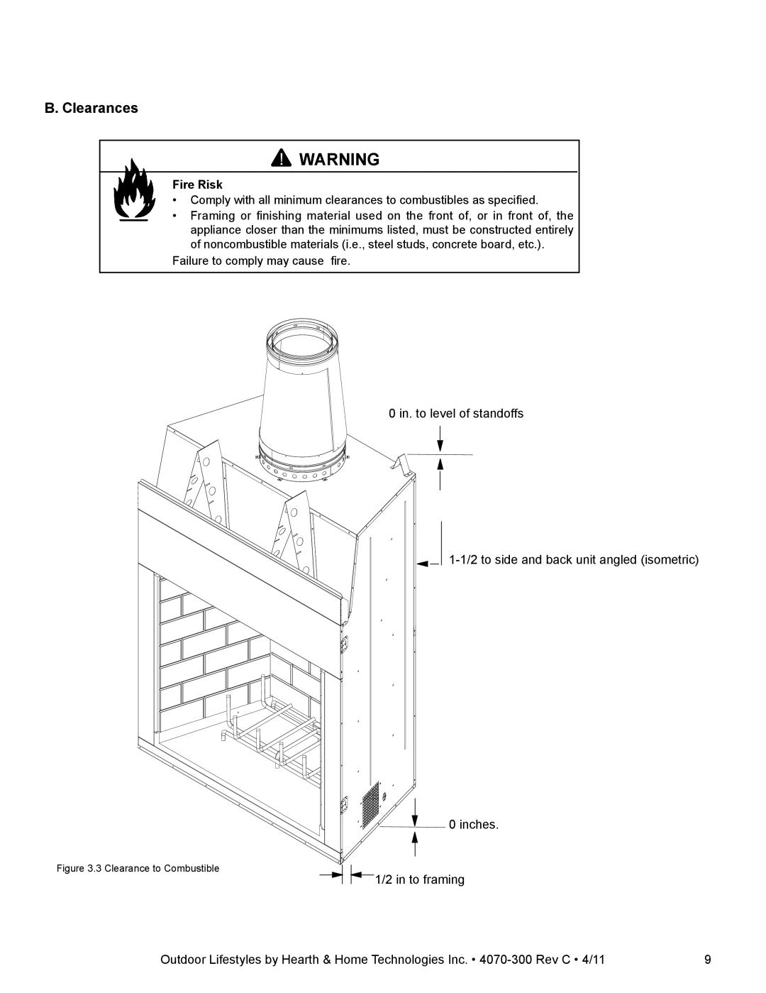 Hearth and Home Technologies CASTLEWOOD 42 owner manual Clearances 