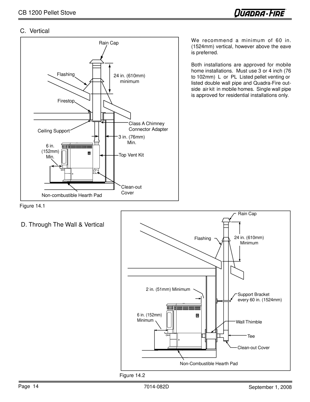 Hearth and Home Technologies CB1200-B owner manual CB 1200 Pellet Stove Vertical, Through The Wall & Vertical 