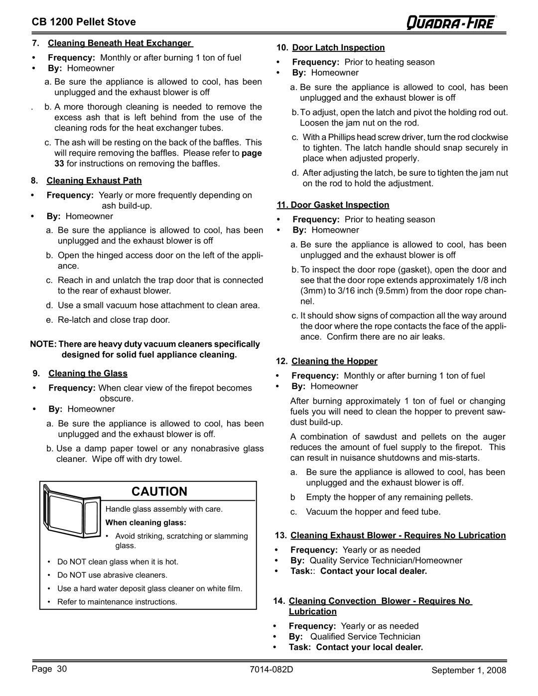 Hearth and Home Technologies CB1200-B Cleaning Beneath Heat Exchanger Door Latch Inspection, Cleaning Exhaust Path 