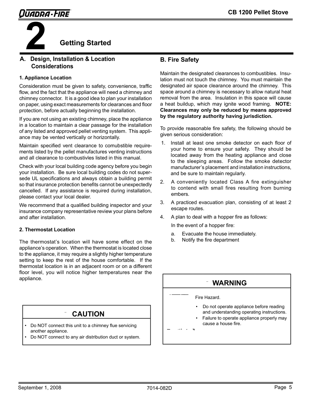 Hearth and Home Technologies CB1200-B Getting Started, Design, Installation & Location Considerations, Fire Safety 