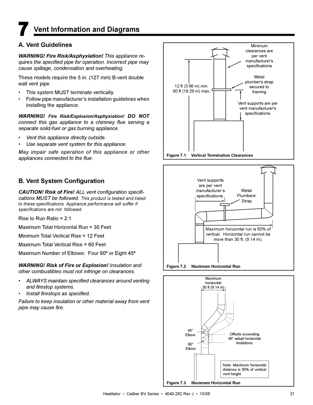 Hearth and Home Technologies CB4842IR, CB4236IR Vent Information and Diagrams, Vent Guidelines, Vent System Conﬁguration 