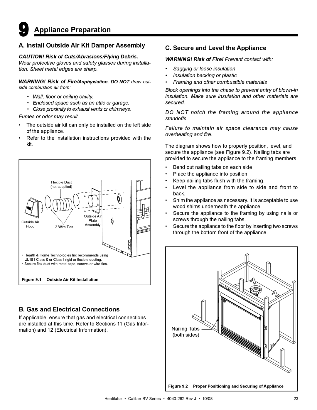 Hearth and Home Technologies CB4842IR, CB4236IR owner manual Appliance Preparation, Gas and Electrical Connections 