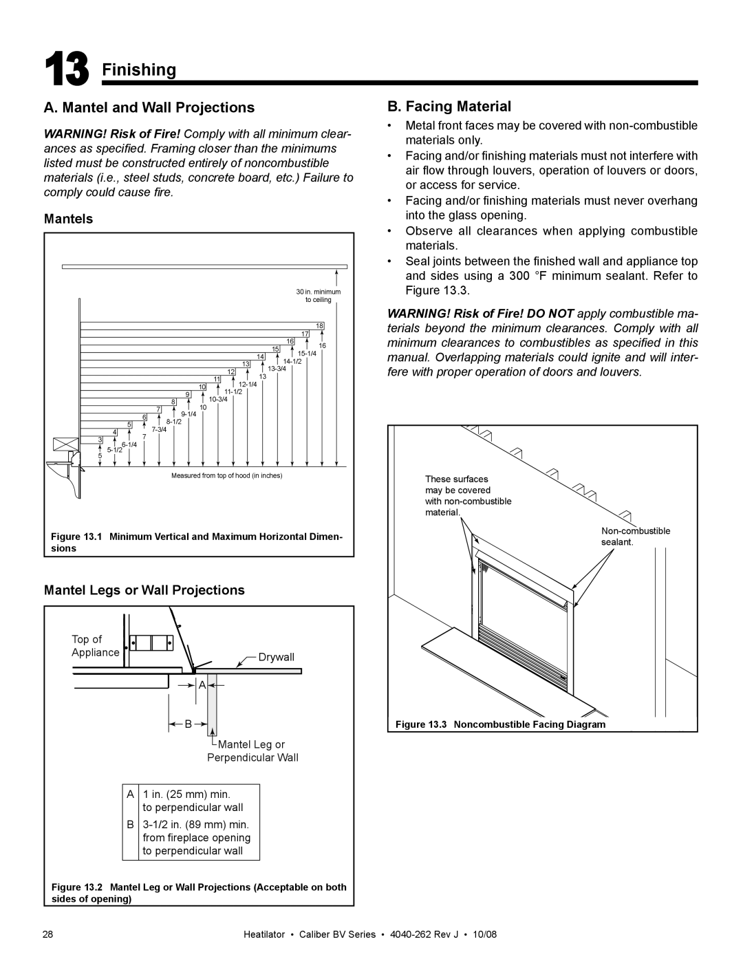 Hearth and Home Technologies CB4236IR, CB4842IR owner manual Finishing, Facing Material 