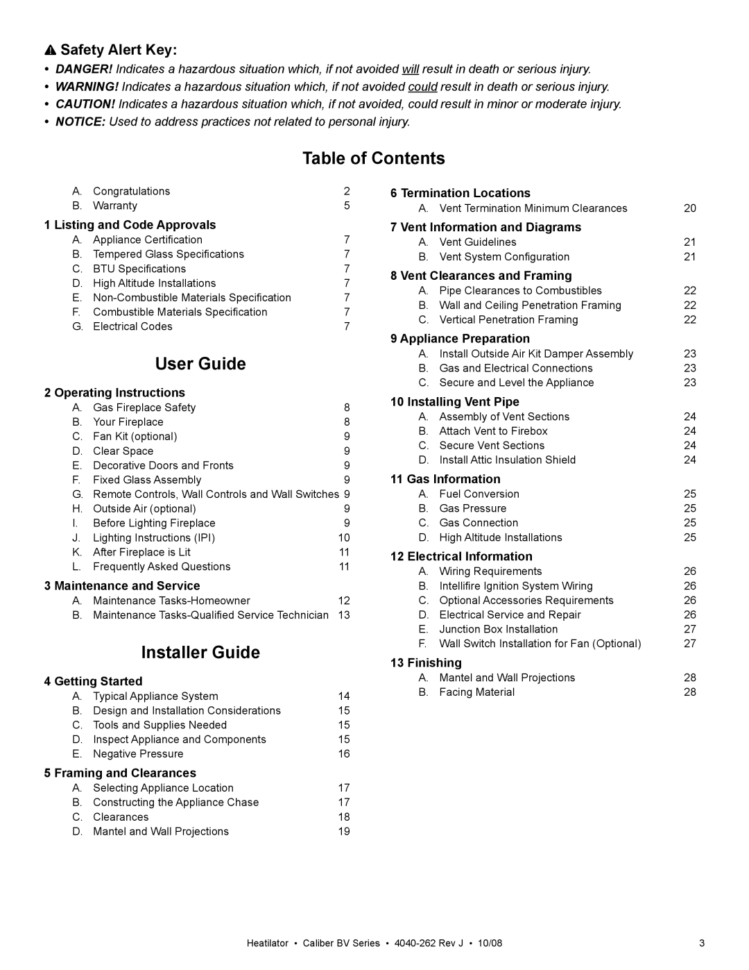 Hearth and Home Technologies CB4842IR, CB4236IR owner manual Table of Contents, User Guide, Installer Guide 