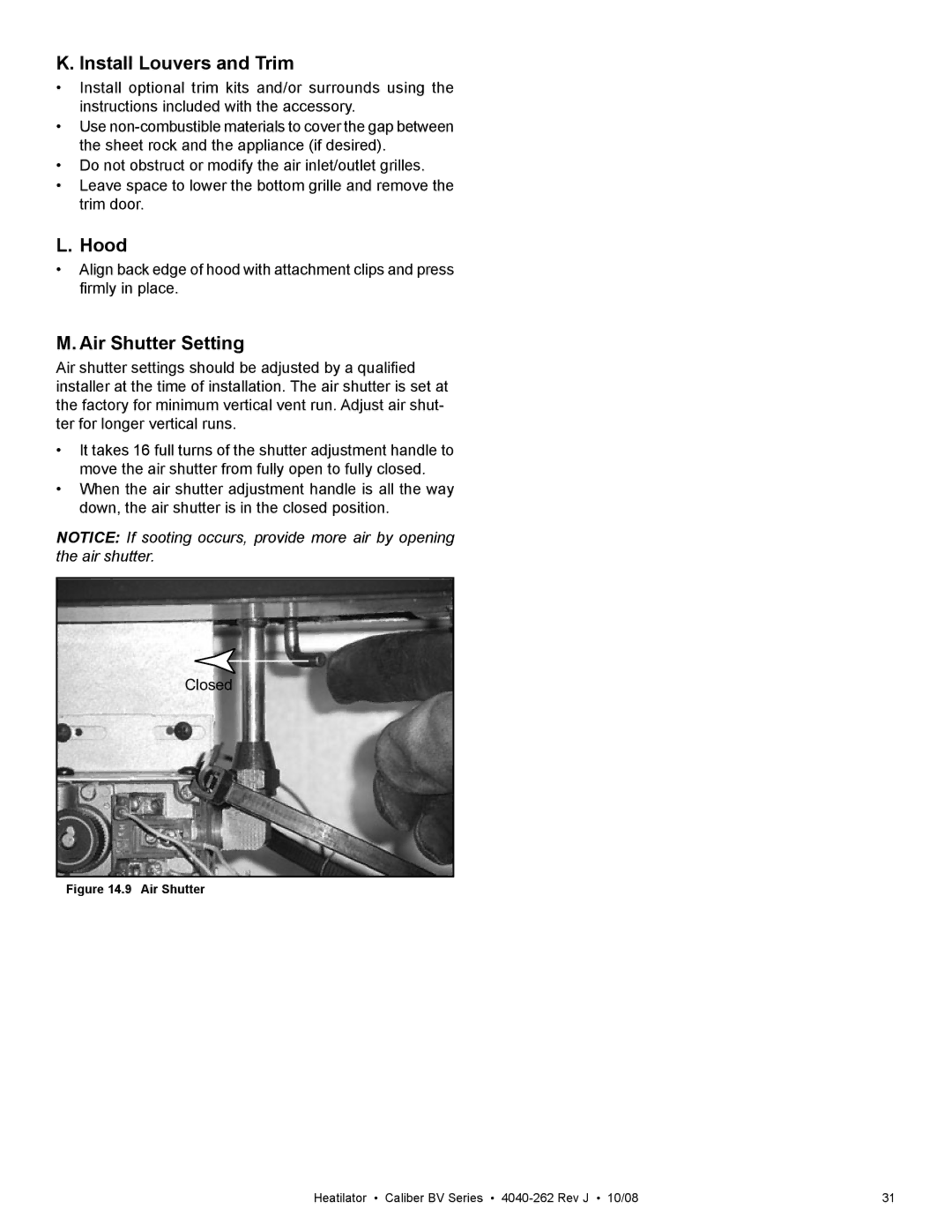 Hearth and Home Technologies CB4842IR, CB4236IR owner manual Install Louvers and Trim, Hood, Air Shutter Setting 