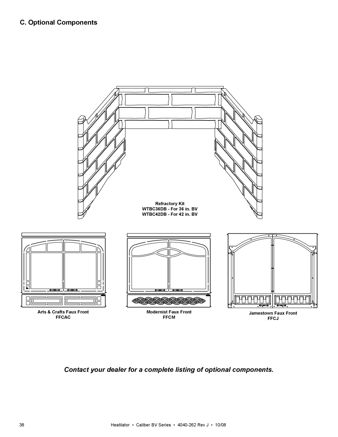 Hearth and Home Technologies CB4236IR, CB4842IR owner manual Optional Components 