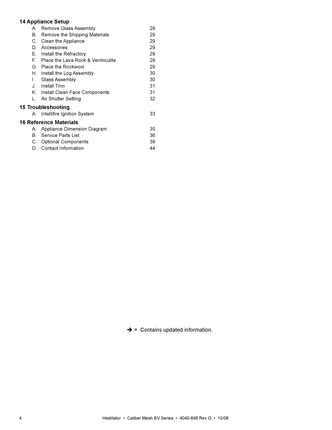 Hearth and Home Technologies CB4842MIR, CB4236MIR owner manual Appliance Setup, Troubleshooting, Reference Materials 