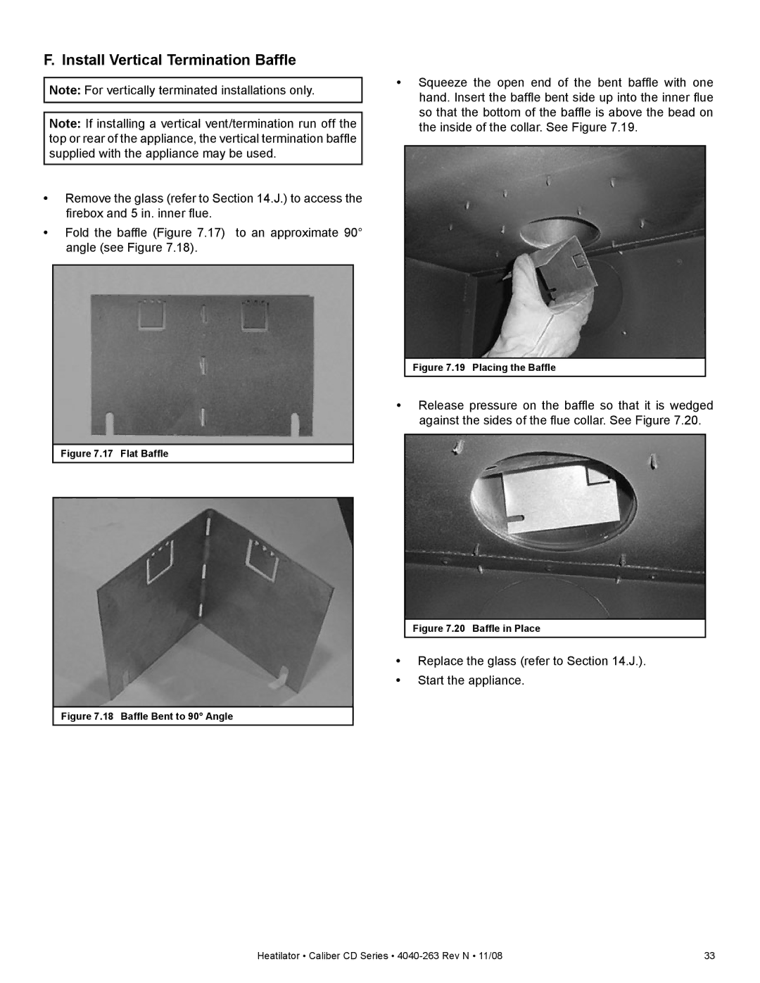 Hearth and Home Technologies CD4842LR, CD4842ILR, CD4842R, CD4236R, CD4236LR Install Vertical Termination Bafﬂe, Flat Bafﬂe 