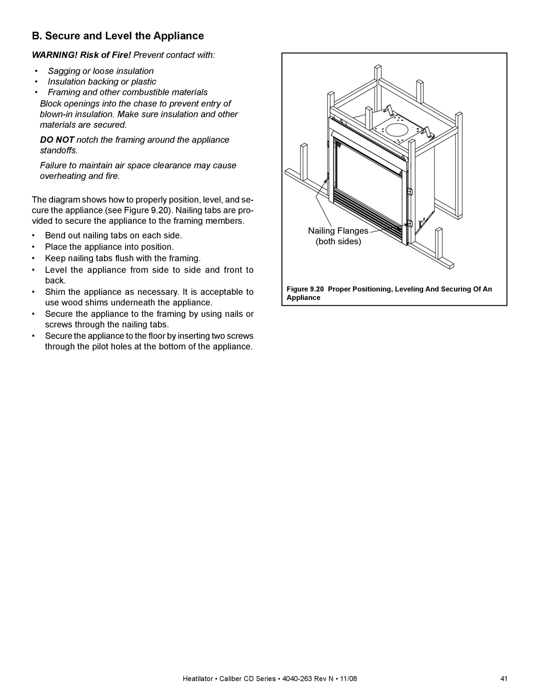 Hearth and Home Technologies CD4842LR Secure and Level the Appliance, Proper Positioning, Leveling And Securing Of An 