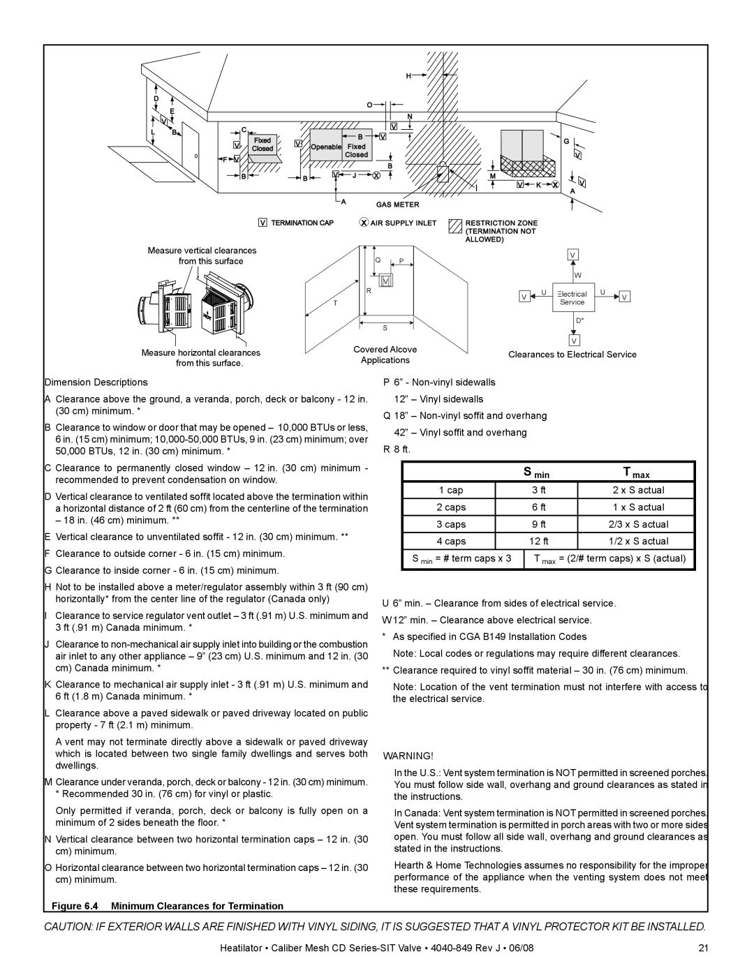 Hearth and Home Technologies CD4236MR, CD4842MR, CD4842MIR, CD4842MLR, CD4842MILR Minimum Clearances for Termination 