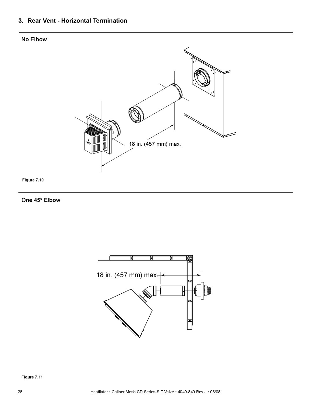 Hearth and Home Technologies CD4236MLR, CD4842MR, CD4842MIR, CD4842MLR Rear Vent Horizontal Termination, One 45 Elbow 