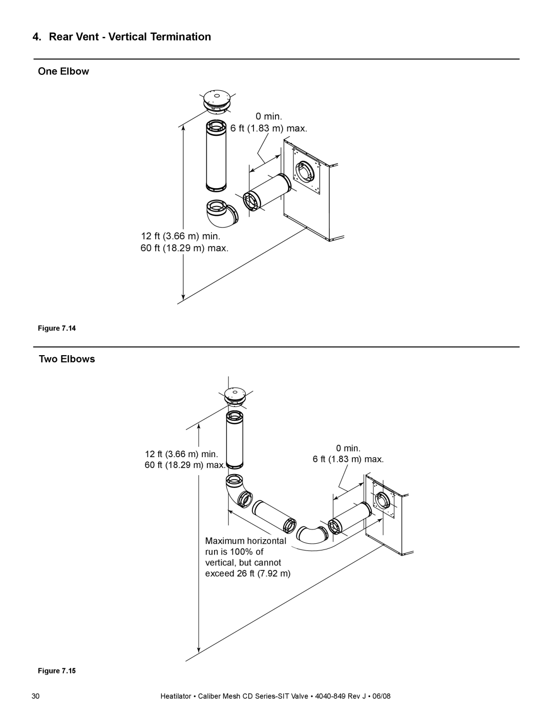 Hearth and Home Technologies CD4236MILR, CD4842MR, CD4842MIR, CD4842MLR, CD4842MILR Rear Vent Vertical Termination, One Elbow 