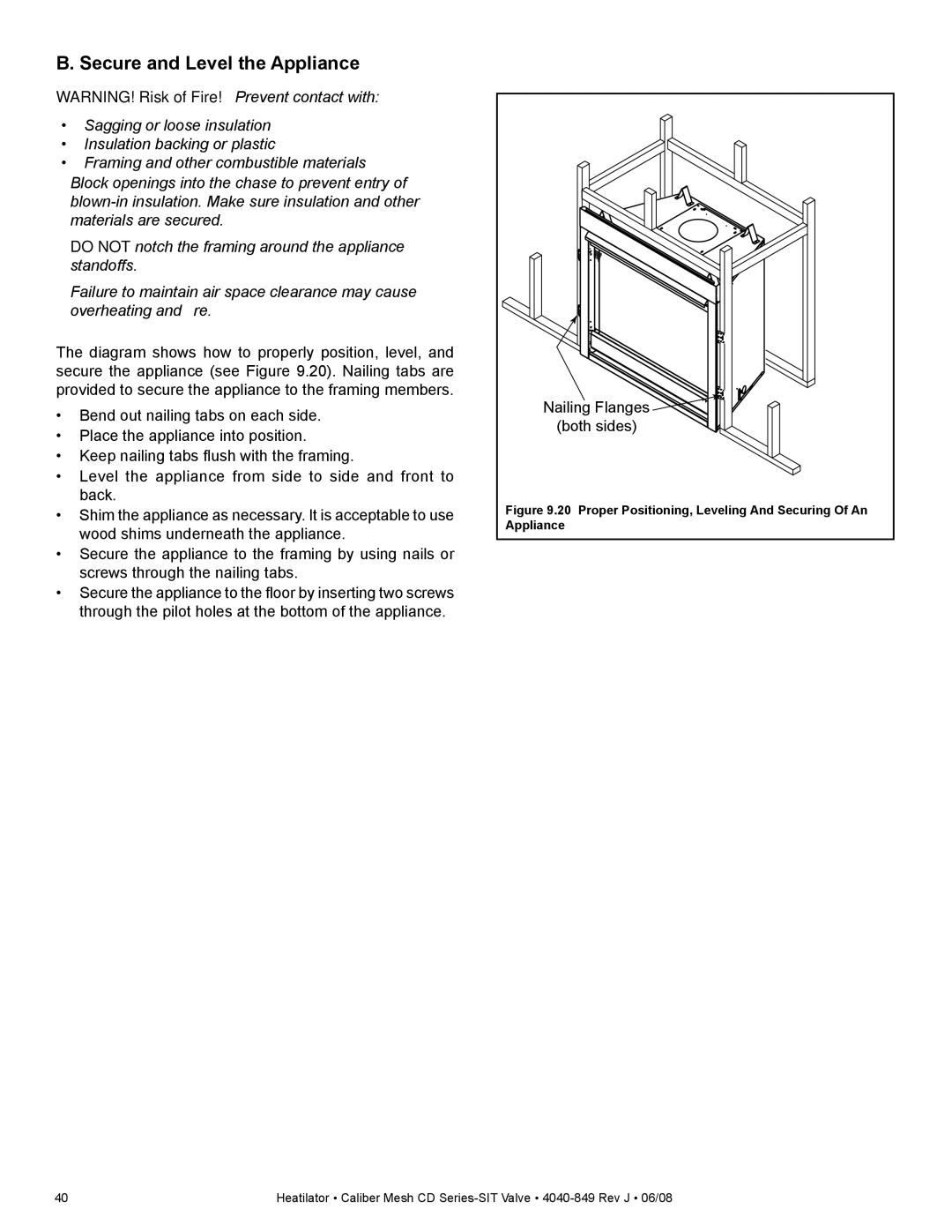 Hearth and Home Technologies CD4842MR Secure and Level the Appliance, Proper Positioning, Leveling And Securing Of An 