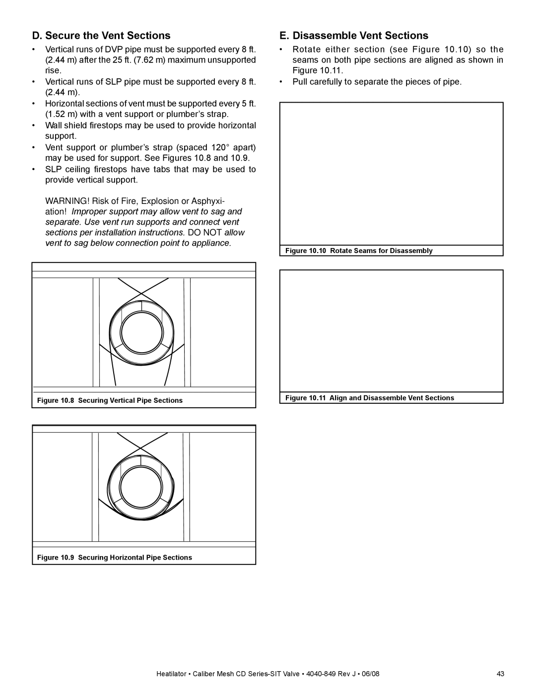 Hearth and Home Technologies CD4842MILR, CD4842MR, CD4842MIR, CD4842MLR Secure the Vent Sections, Disassemble Vent Sections 