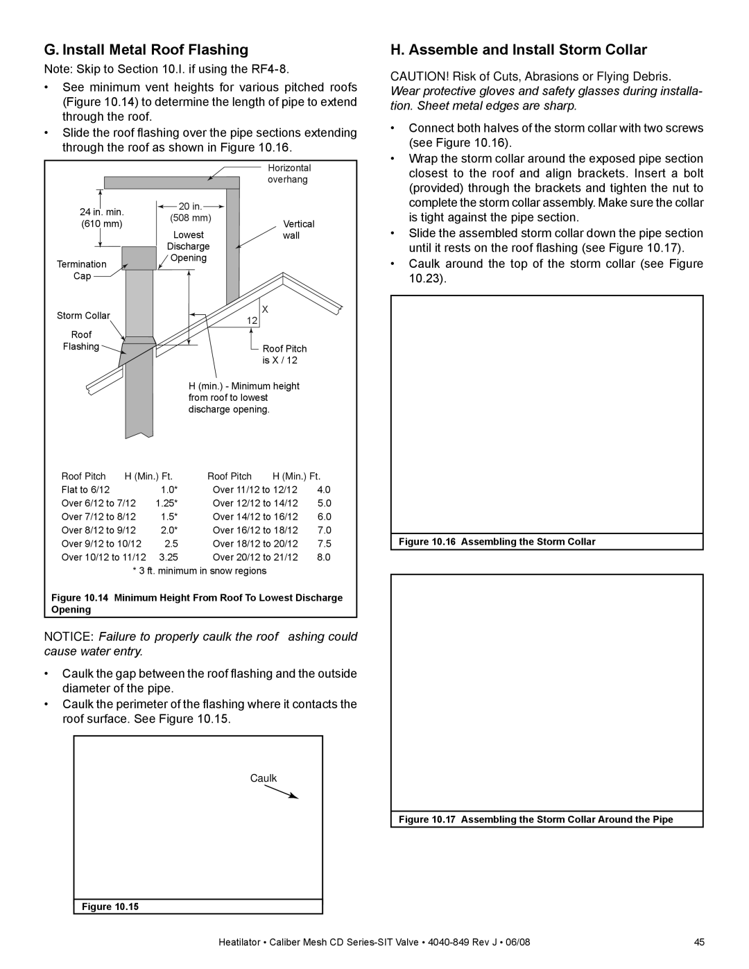 Hearth and Home Technologies CD4236MR, CD4842MR, CD4842MIR Install Metal Roof Flashing, Assemble and Install Storm Collar 