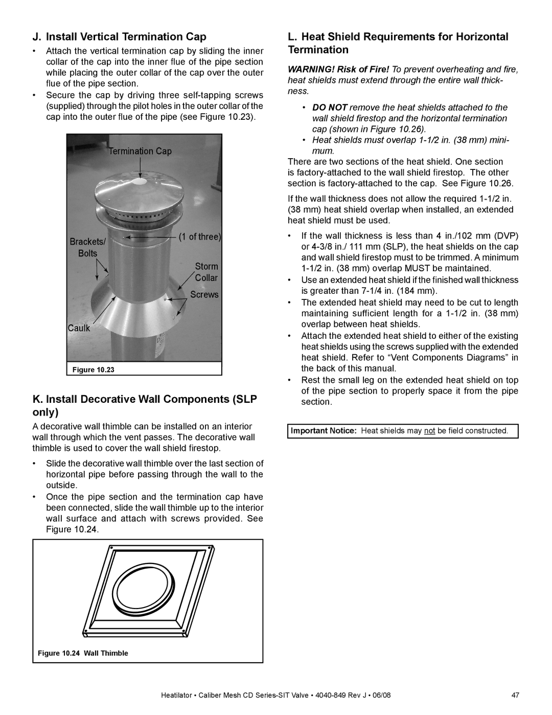 Hearth and Home Technologies CD4236MIR Install Vertical Termination Cap, Install Decorative Wall Components SLP only 