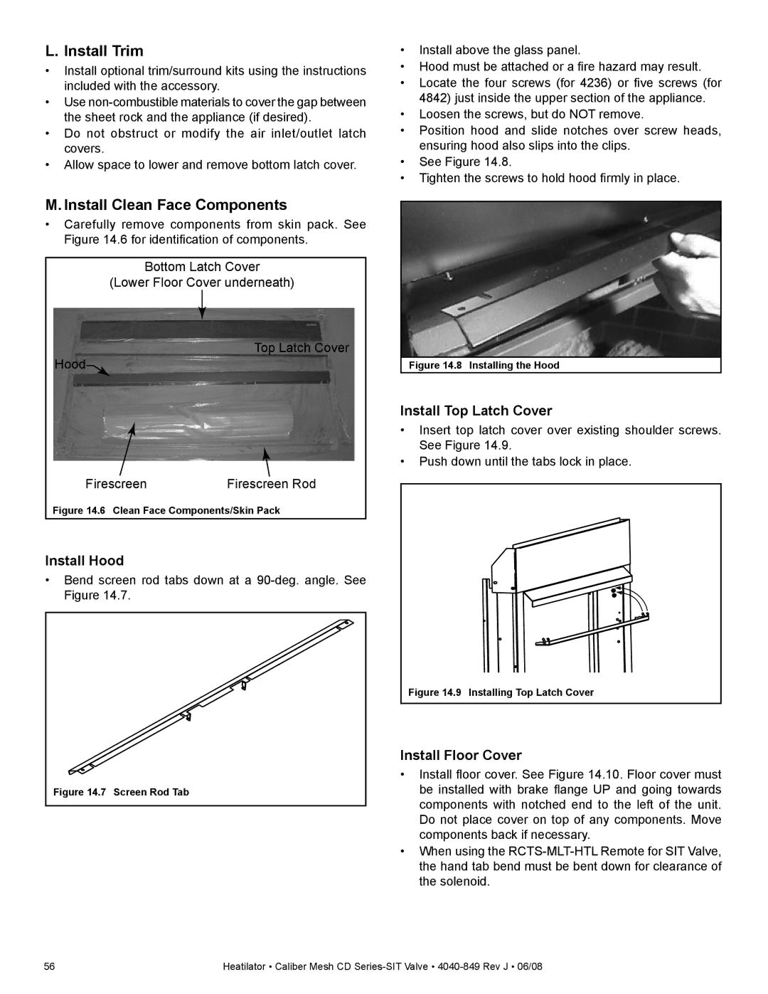 Hearth and Home Technologies CD4842MR Install Trim, Install Clean Face Components, Install Hood, Install Top Latch Cover 