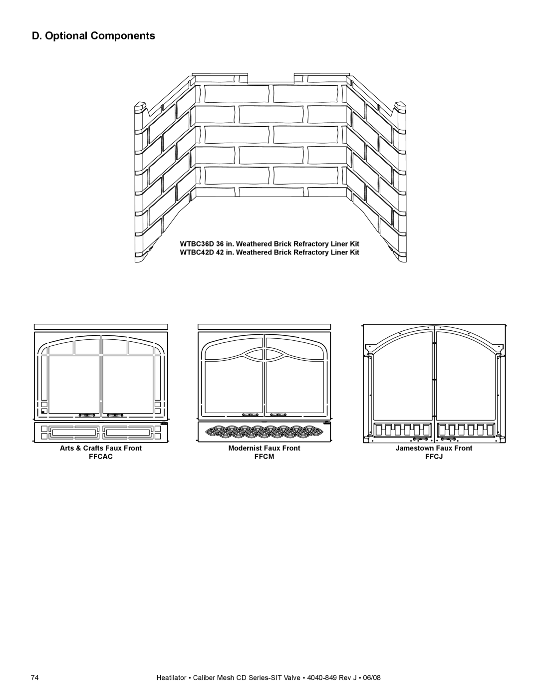 Hearth and Home Technologies CD4842MLR, CD4842MR, CD4842MIR, CD4842MILR, CD4236MLR, CD4236MR, CD4236MILR Optional Components 