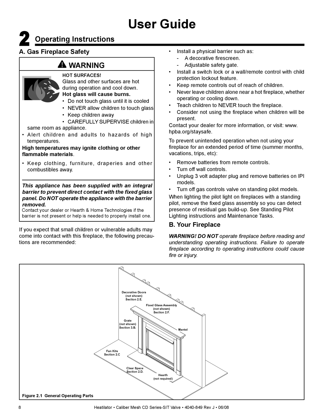 Hearth and Home Technologies CD4842MR, CD4842MIR, CD4842MLR Operating Instructions, Gas Fireplace Safety, Your Fireplace 