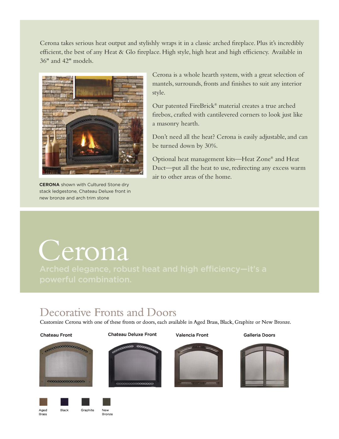 Hearth and Home Technologies CERONA-36 manual Cerona, Decorative Fronts and Doors 